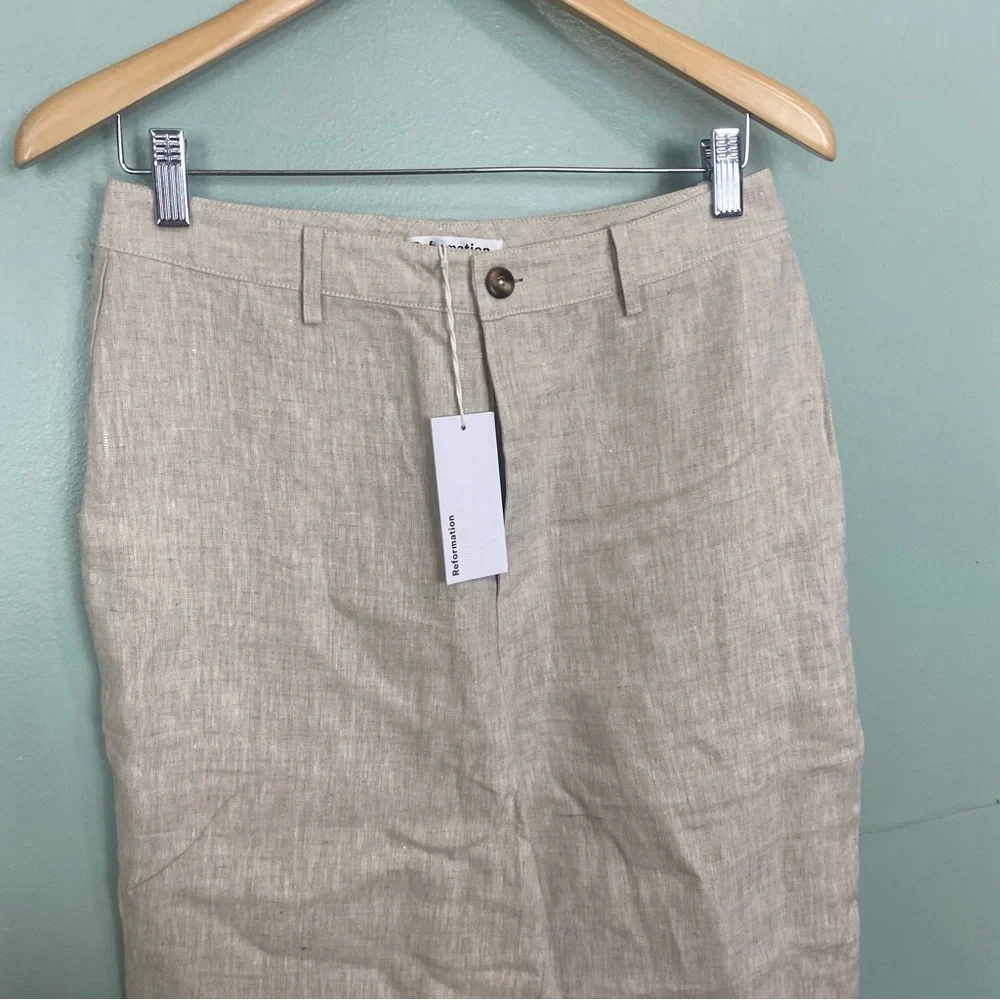 Reformation Freddie Linen Pant Oatmeal‎ Beige Cream Size 8
